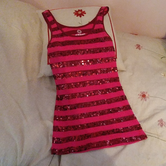 Old Navy Tops - Pink and red striped tank top with sequins